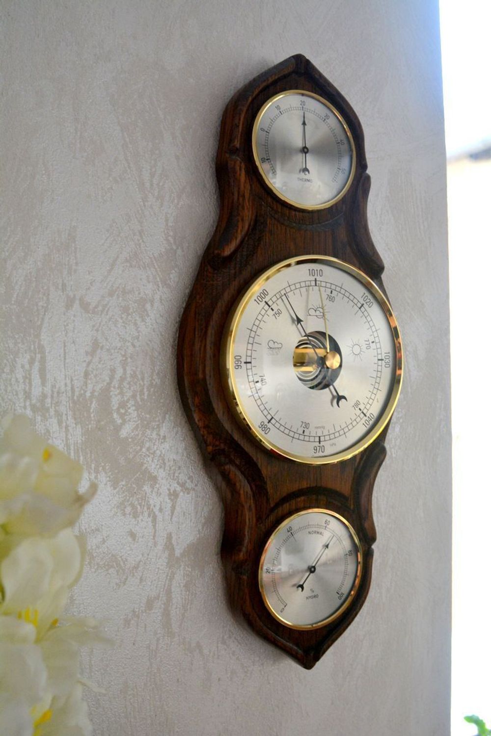 Drewniana stacja pogody Barometr Termometr Higrometr Ciemny ciemny Dąb Witold-03 dąb (5).JPG